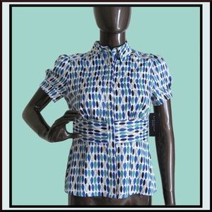NWT Rafaella Petites Blue Blouse w/Multi Color